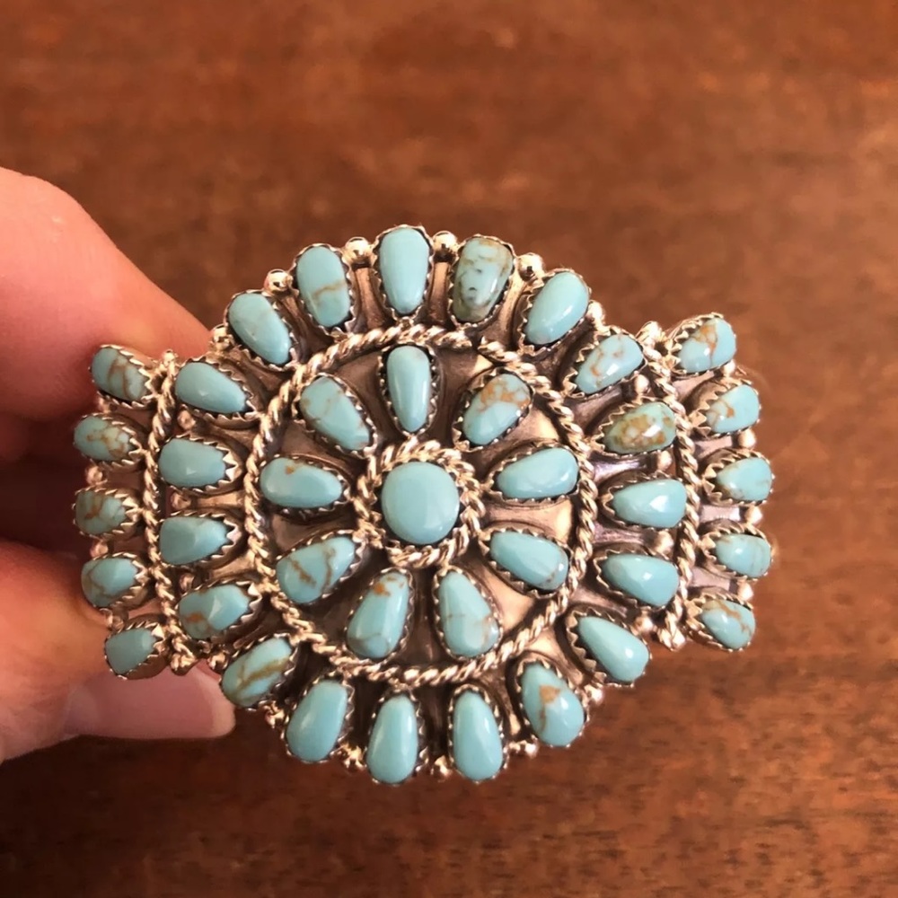 Genuine Native American Turquoise cluster cuff, stamped, vintage.